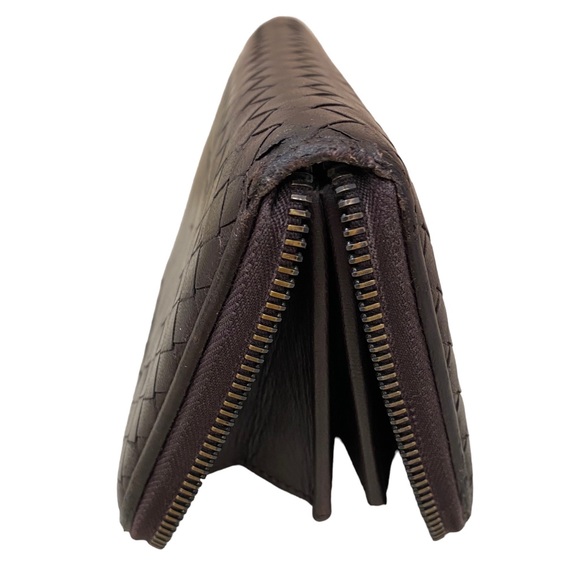 Bottega Veneta Brown Intrecciato Woven Leather Zip Around Wallet - Picture 11 of 17